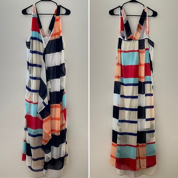 NWT Lane Bryant Cascade Striped Maxi Dress Chiffon Multicolor Cross Back Size 24 - Picture 3 of 14